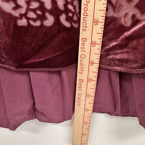 Free People Velvet Burnout Tunic Mini Dress Sz 8 Silk Forbidden Ivy Red Purple - Picture 10 of 12